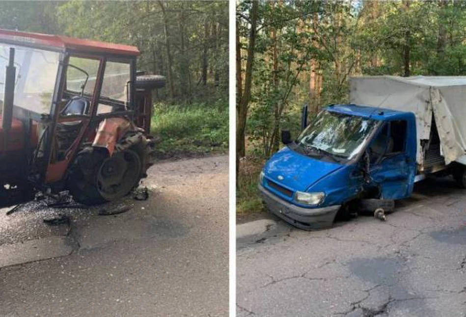 Pod Zgierzem dostawczak staranował ciągnik. Dwie osoby ranne