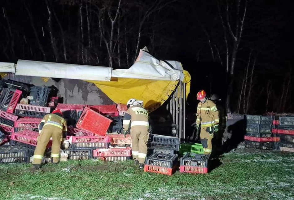 Makabryczny wypadek pod Kaliszem. Zginęły setki kurczaków